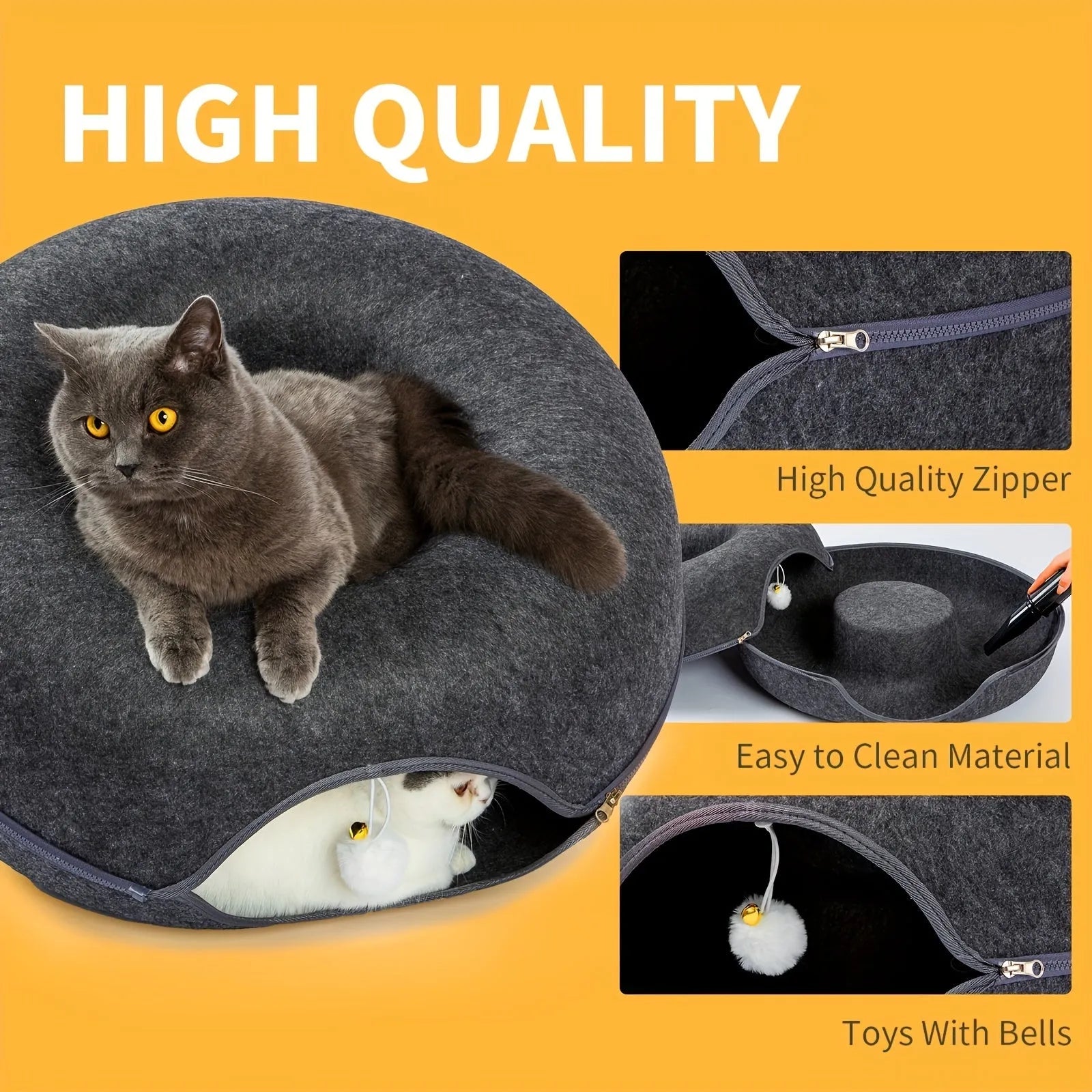 Plush Fabric Cat Bed with Soft Tunnel for Active Play