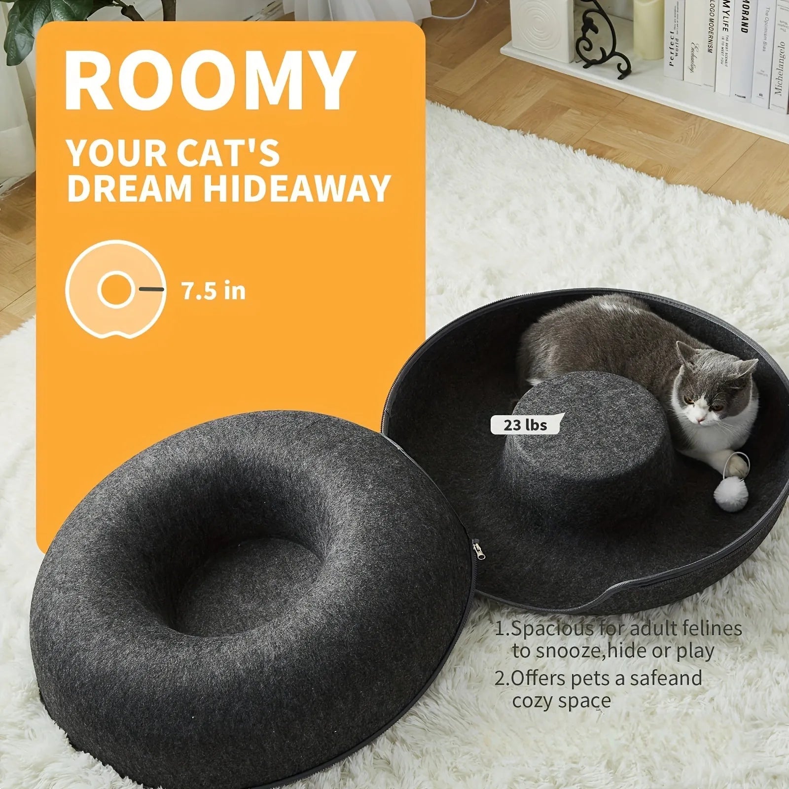 Plush Fabric Cat Bed with Soft Tunnel for Active Play