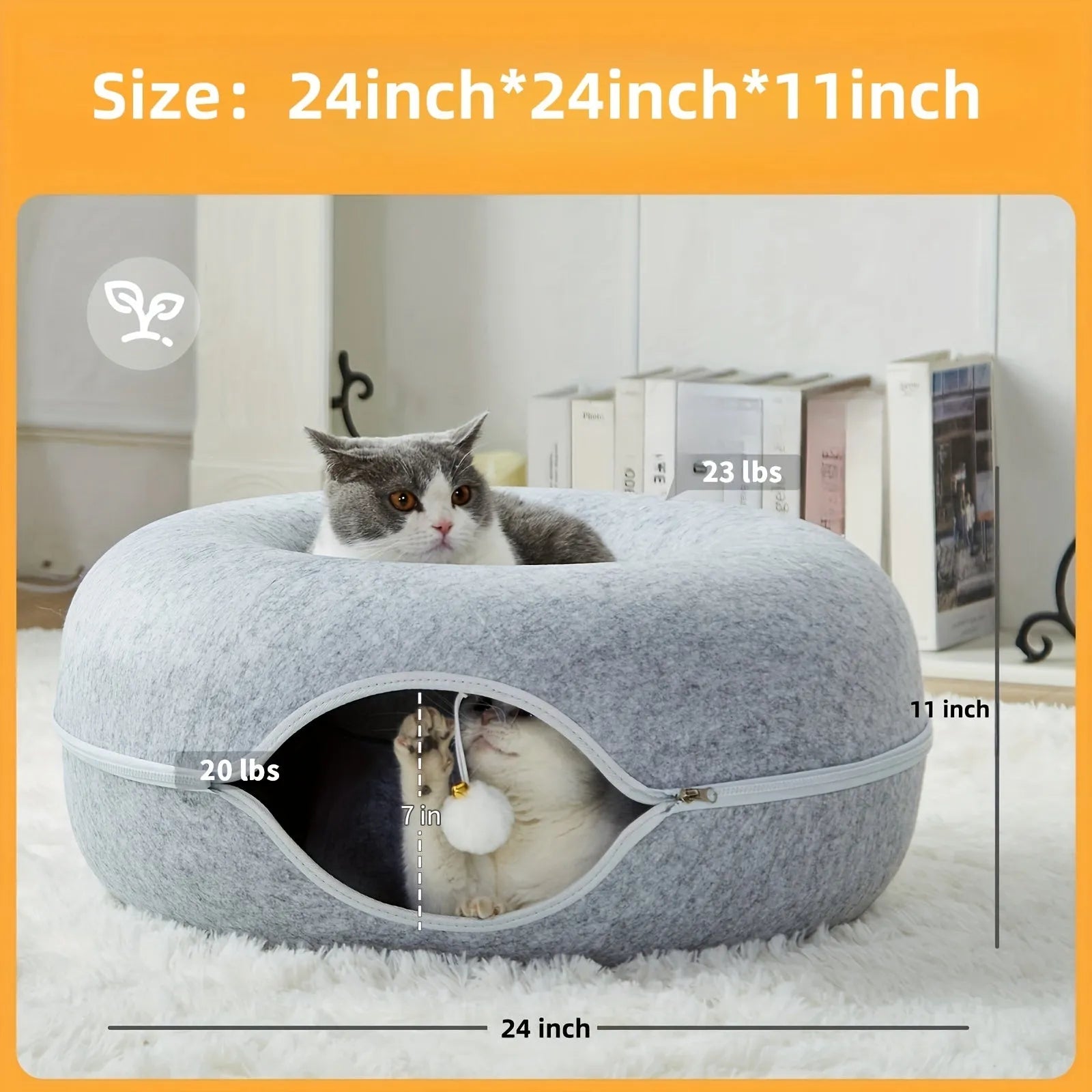 Plush Fabric Cat Bed with Soft Tunnel for Active Play