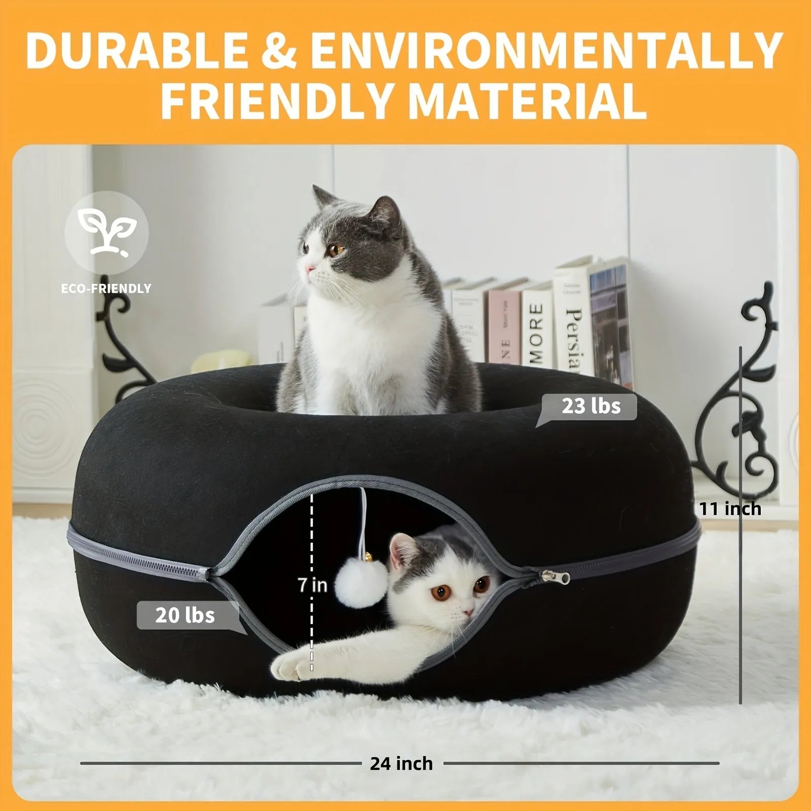 Plush Fabric Cat Bed with Soft Tunnel for Active Play