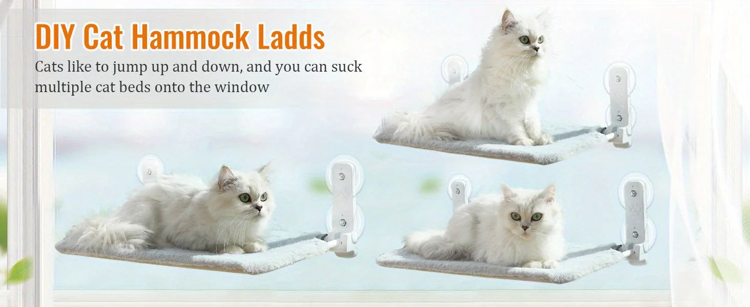 DIY cat hammock for the window, with multiple beds that can be attached to the window using strong suction cups