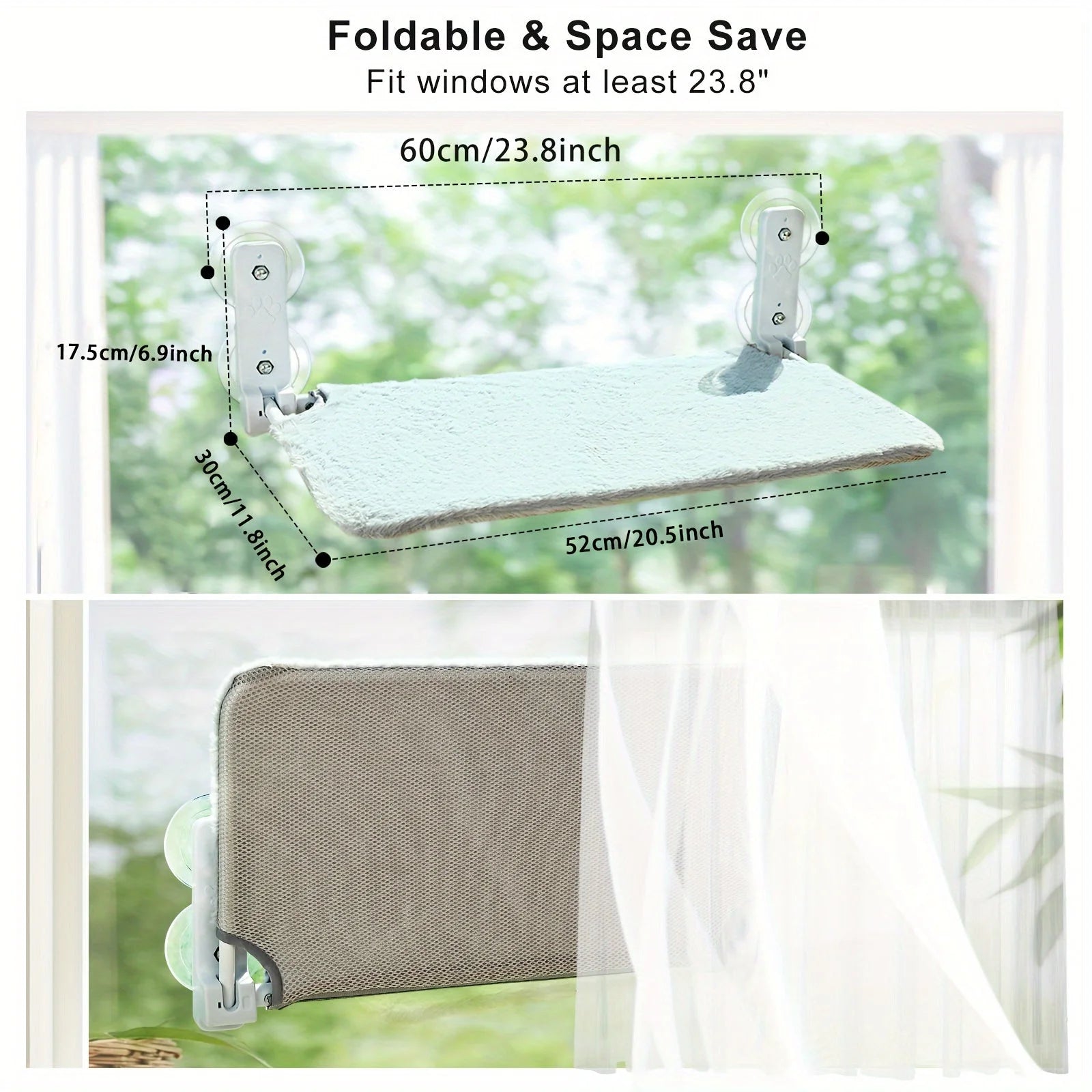A foldable and space-saving cat hammock for windows, fitting windows of at least 23.8 inches. Cat Hammocks for the Window.