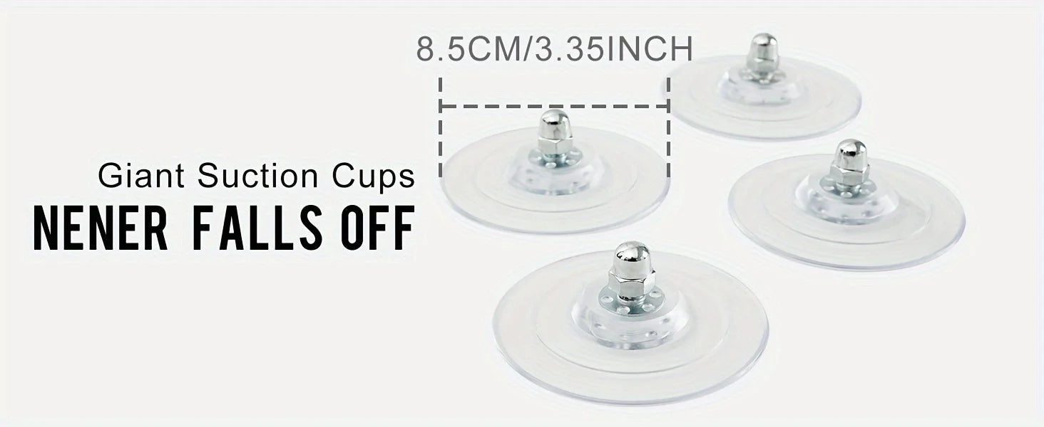 Giant suction cups with strong hold for securing a cat hammock to a window, preventing it from falling off.