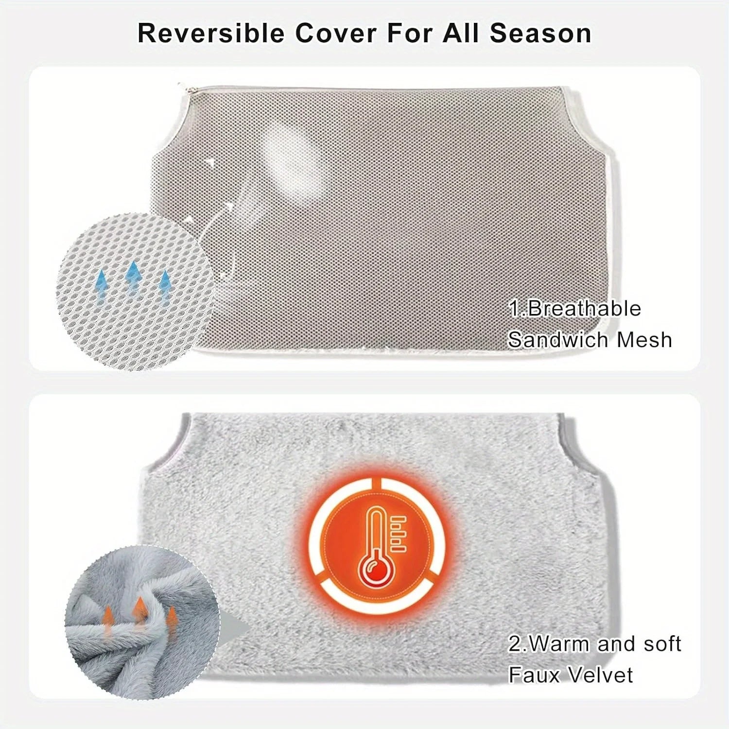 Reversible cover for the cat hammock, offering breathable mesh for summer and warm faux velvet for winter.