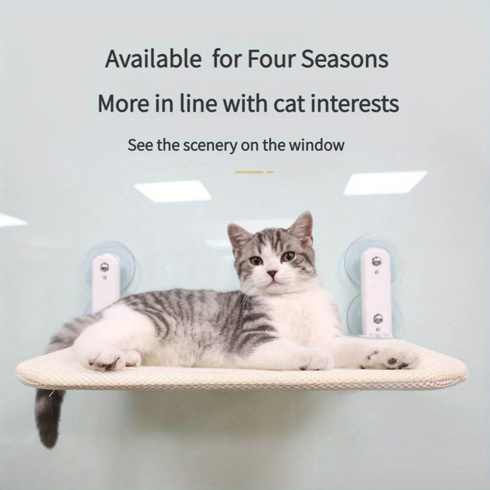 DIY Cat Window Perch available for all seasons, allowing cats to enjoy the view through the window and stay comfortable year-round.
