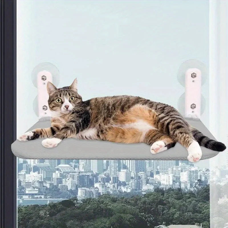 DIY Cat Window Perch providing a comfortable resting space for cats, allowing them to relax while looking out the window.