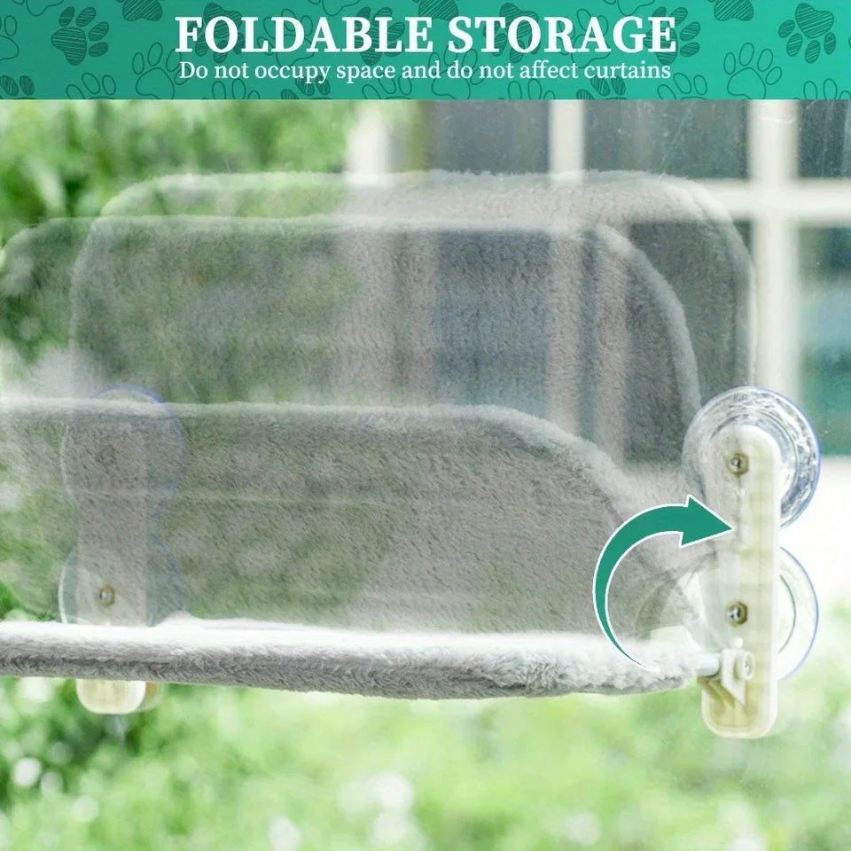 Foldable storage for DIY Cat Window Perch, saving space and not interfering with curtains while offering comfort for cats.