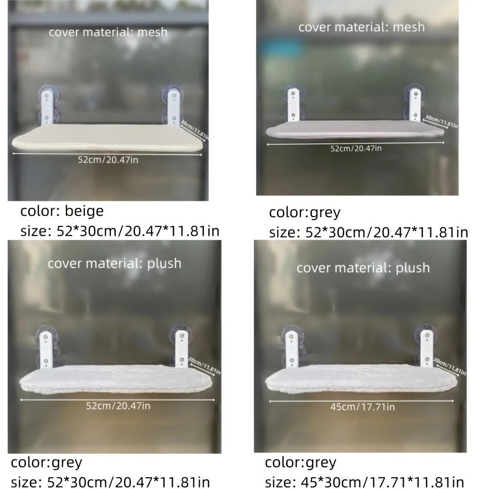 DIY Cat Window Perch in various colors and materials, including plush and mesh, offering options for your cat’s comfort.