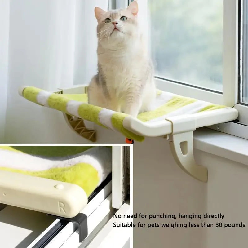 Window Bed for Cats with easy installation features, no punching required, and adjustable design to fit various window sizes.