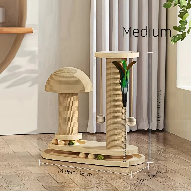 Stylish medium mushroom cat scratcher with high-quality rope for cat scratching post suitable for indoor play.