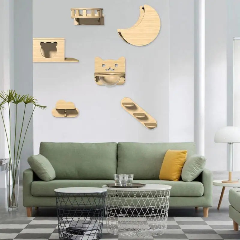 Stylish modern cat wall furniture set featuring moon and bear designs, ideal for creating a unique space for cats.