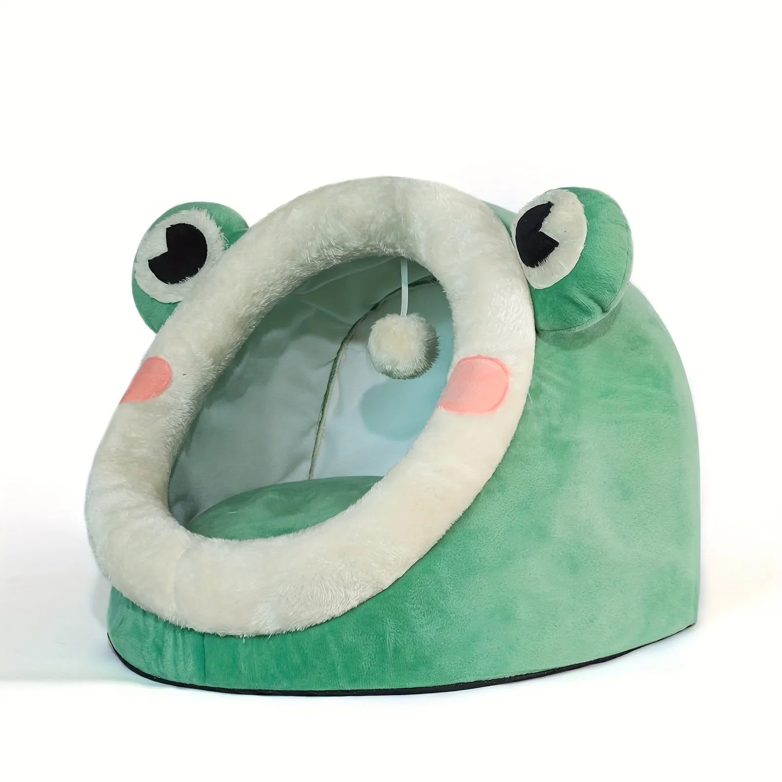Frog-themed green best bedding for cats with a soft and cozy interior.