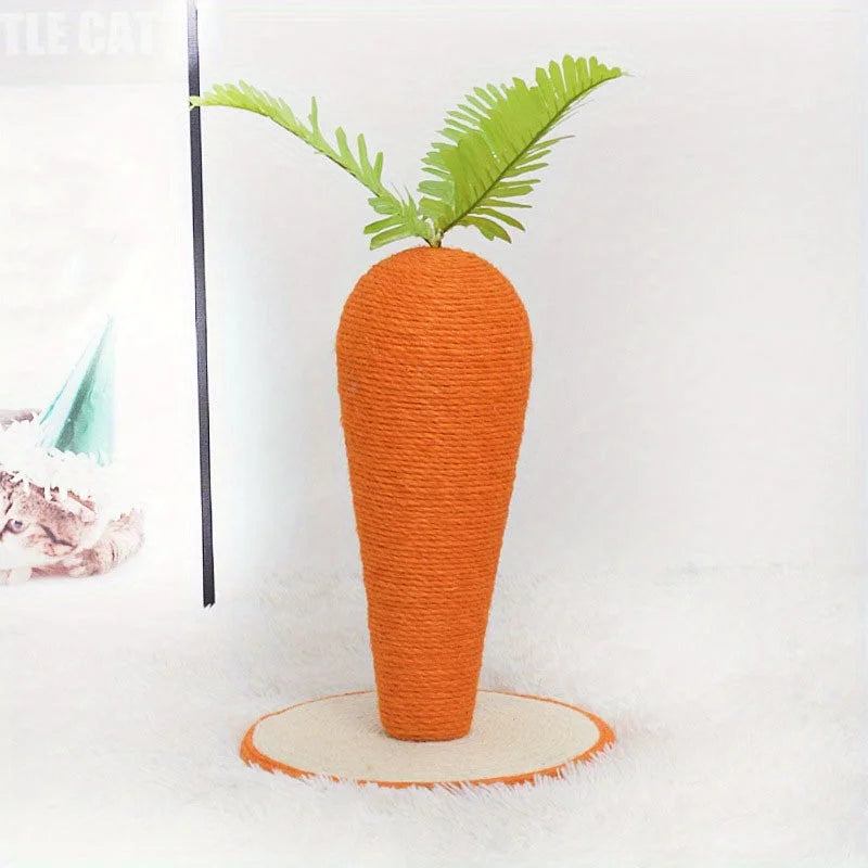 Stylish carrot-shaped scratching post for cats, perfect for enhancing both pet playtime and home aesthetics.