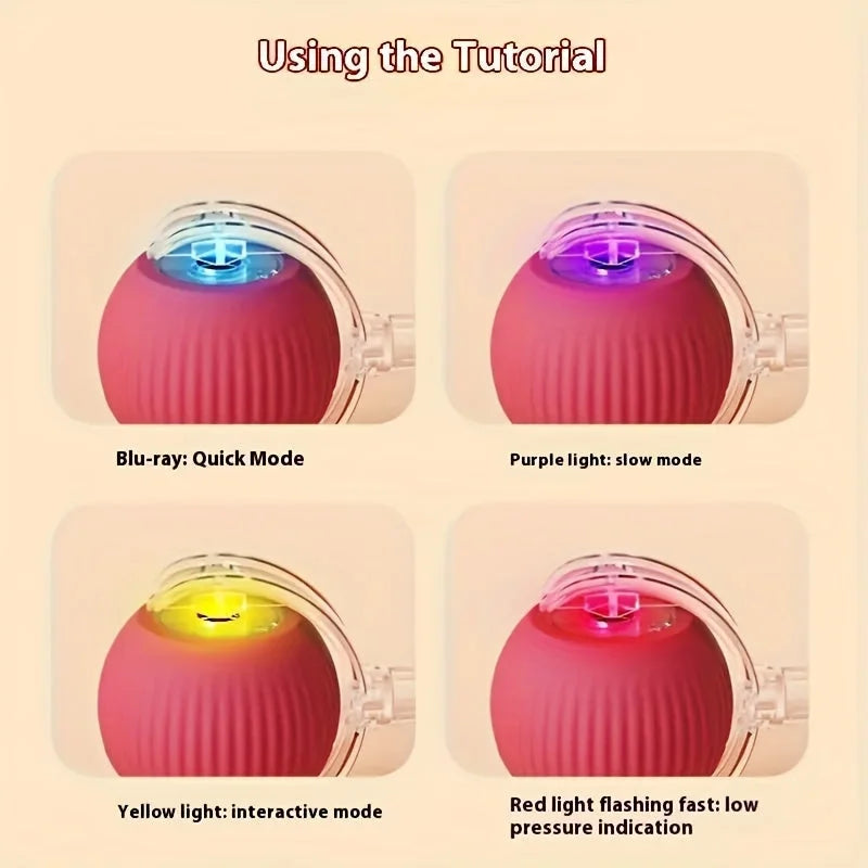 Tutorial showing different modes of the cat rolling ball toy: quick, slow, interactive, and low-pressure mode.