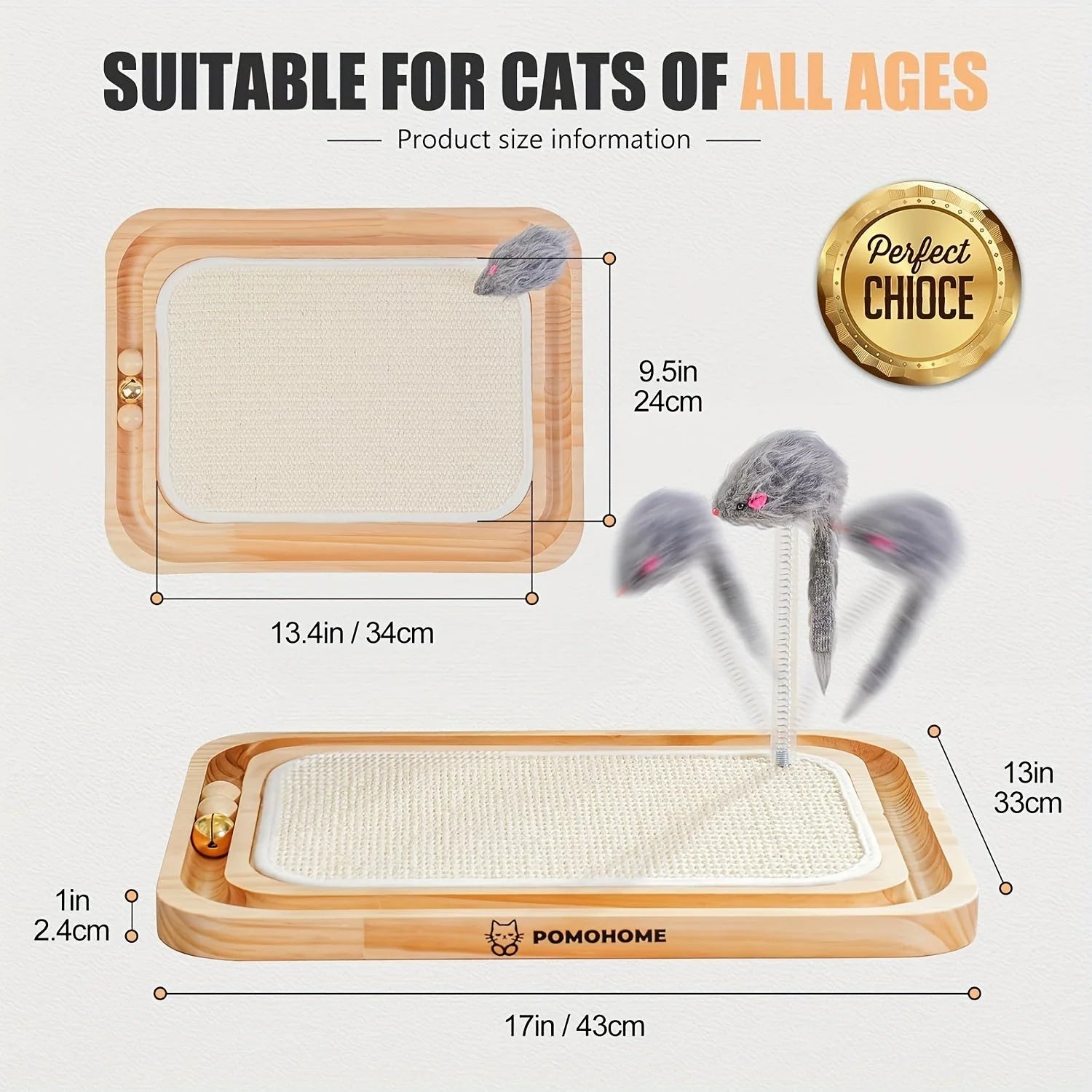 Image displaying the product dimensions, illustrating suitability of a cat scratching post for large cats of all ages