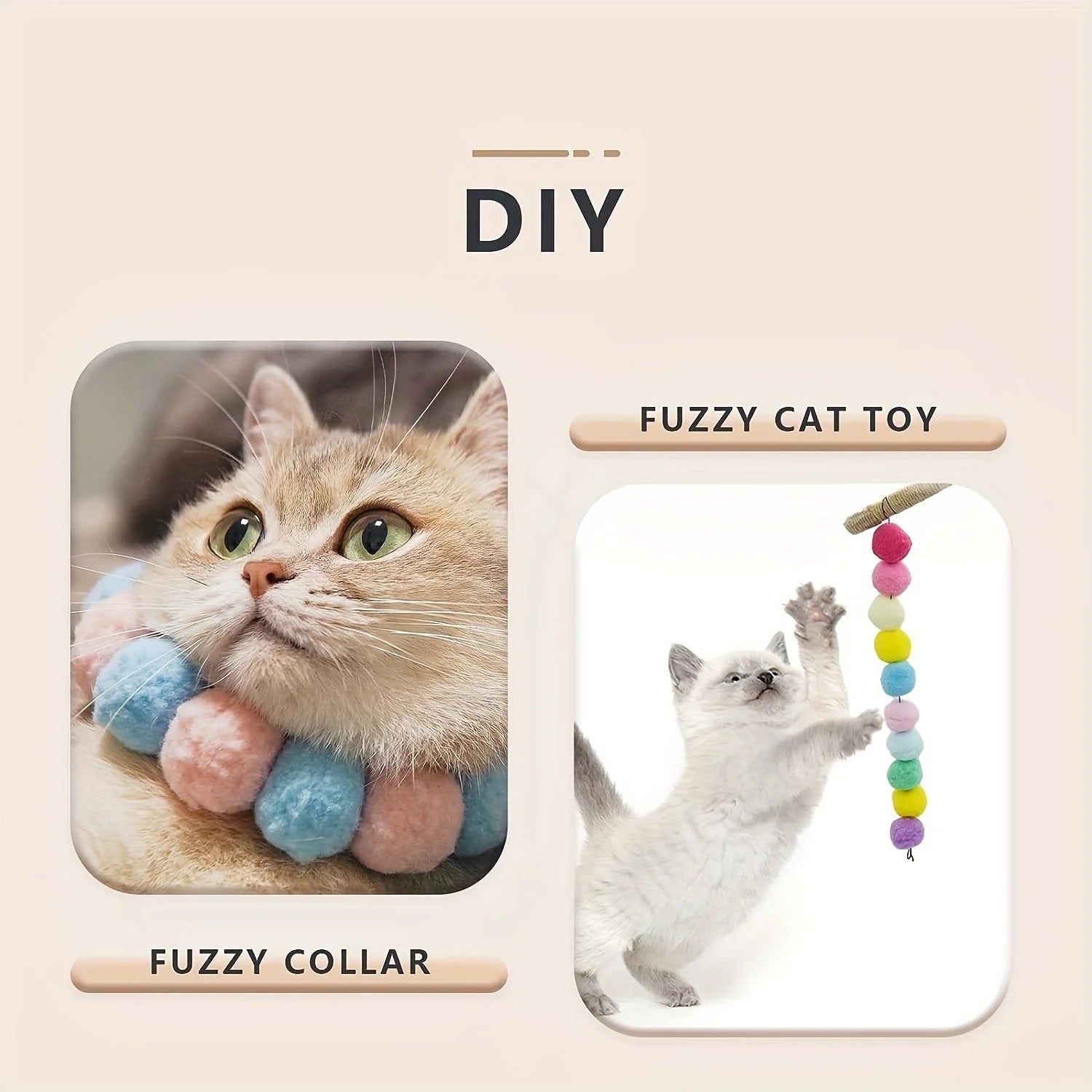 DIY ideas using cat toys for kittens to create fuzzy collars and hanging toys