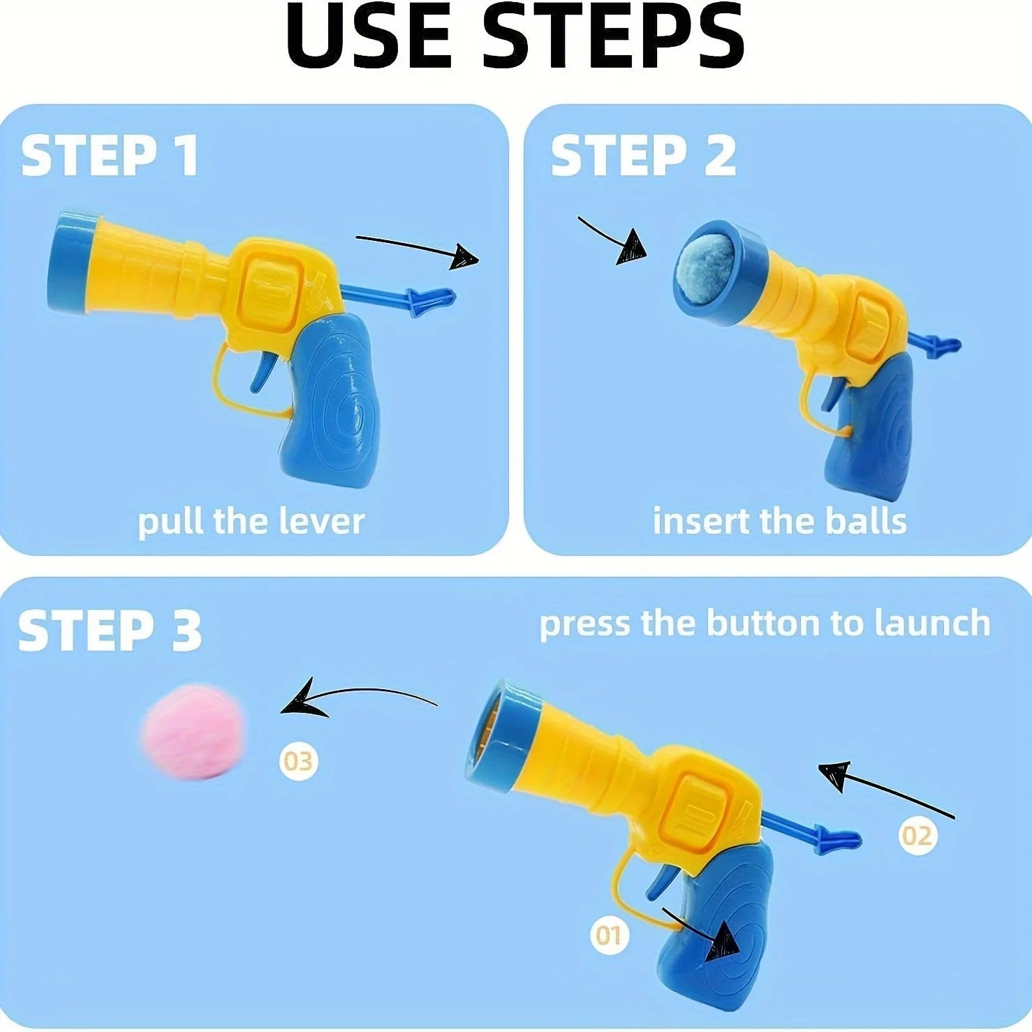 Step-by-step guide showing how to use the launcher in the cat toys for kittens kit.