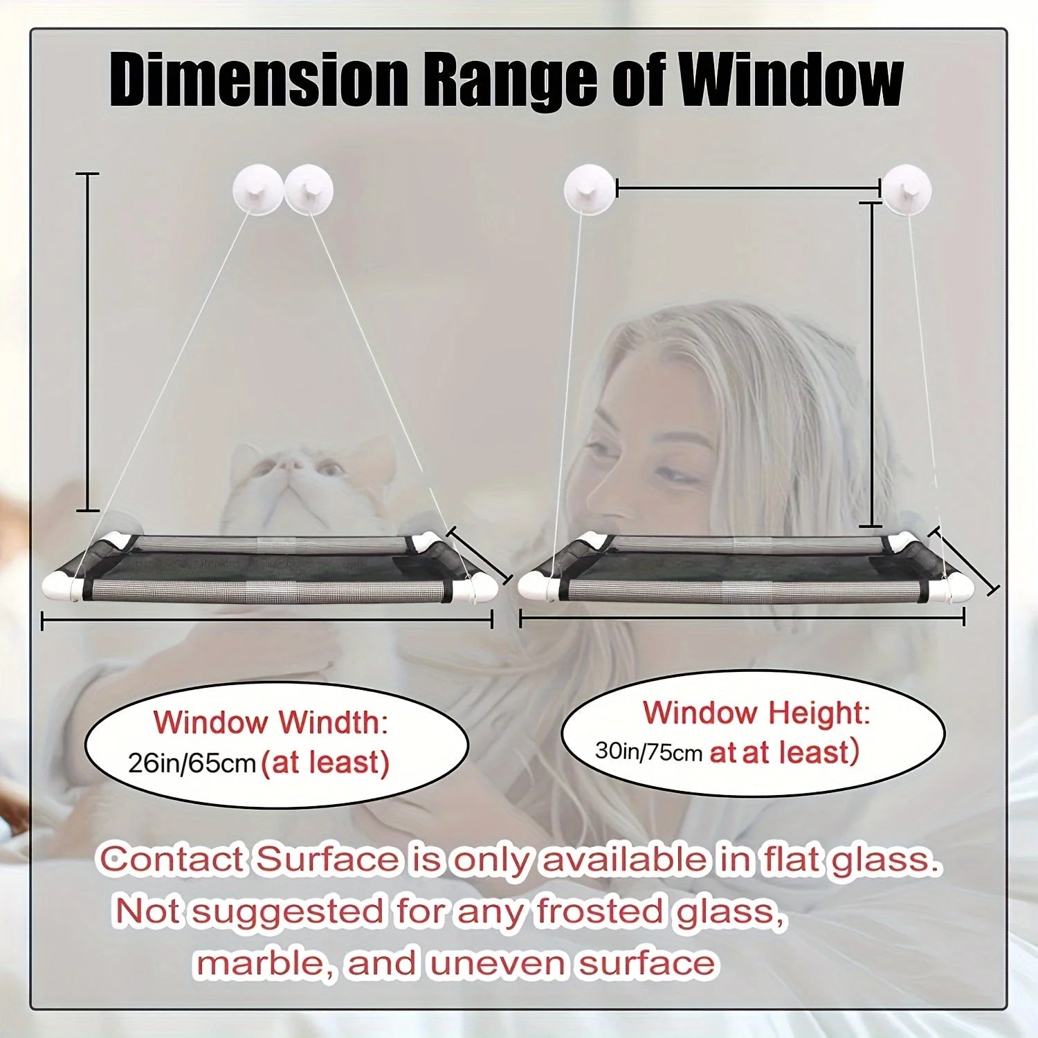 Detailed dimensions for a Cat Window Bed, ensuring a secure fit for your window. Ideal for larger cats and various window sizes.