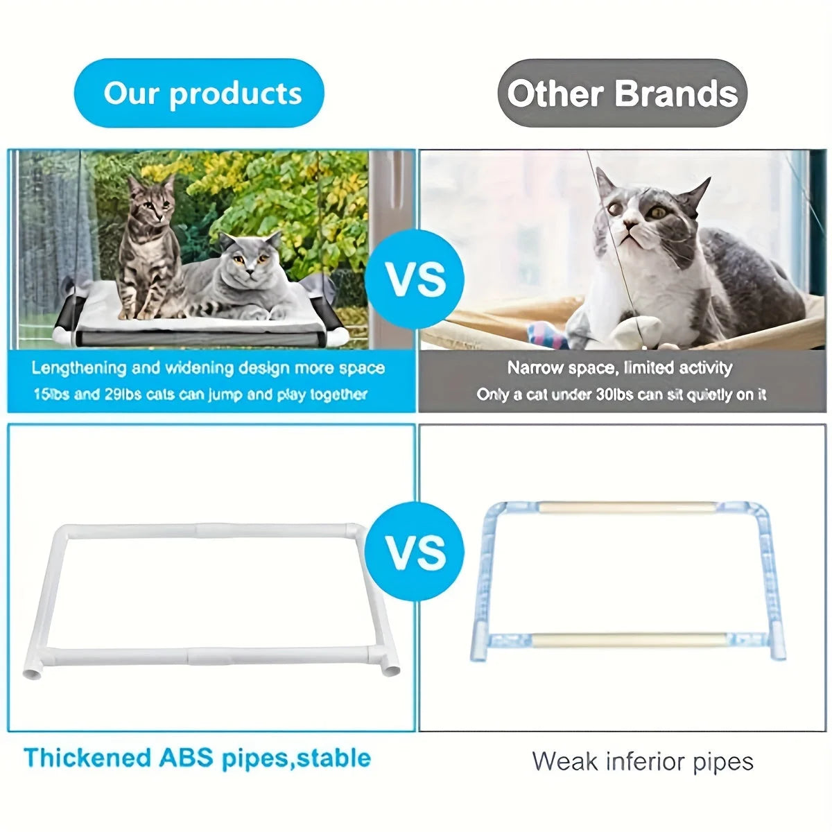 Spacious Cat Window Bed on a window sill with large suction cups, perfect for big cats to enjoy sunbathing and relaxation.