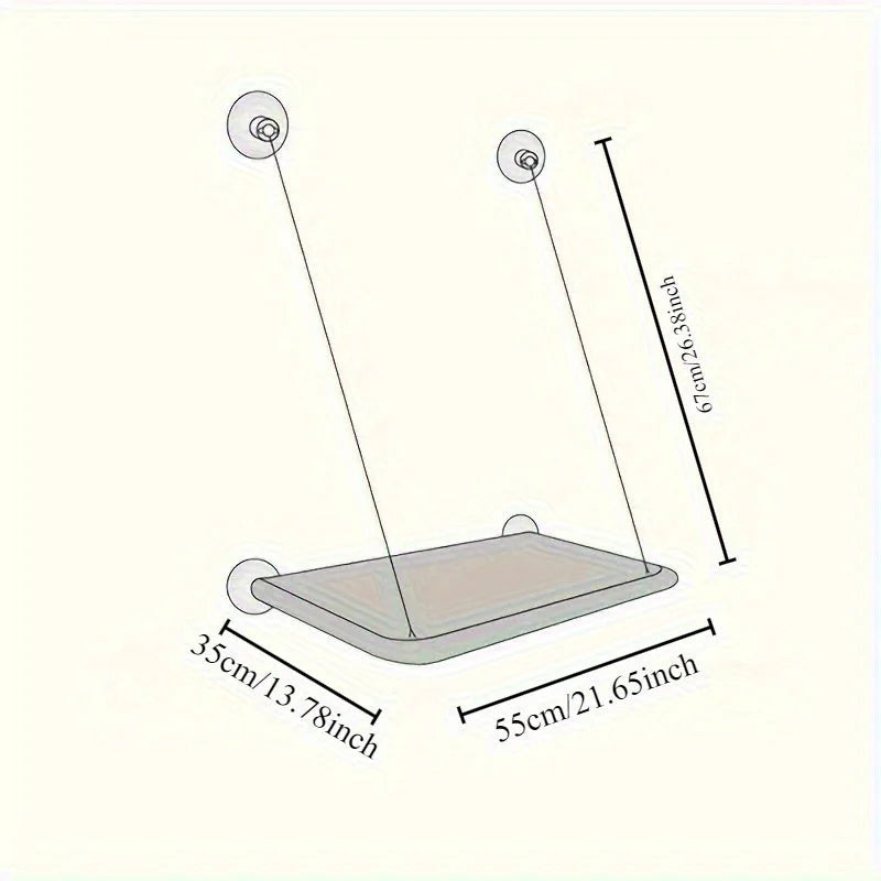 Cat Window Perch for Large Cats, size chart for easy installation.
