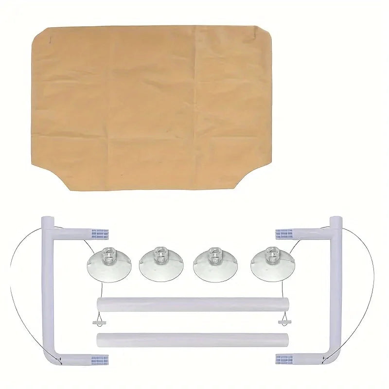 The parts of the Cat Window Perch for Large Cats, including suction cups and sturdy frames, for easy assembly and installation.
