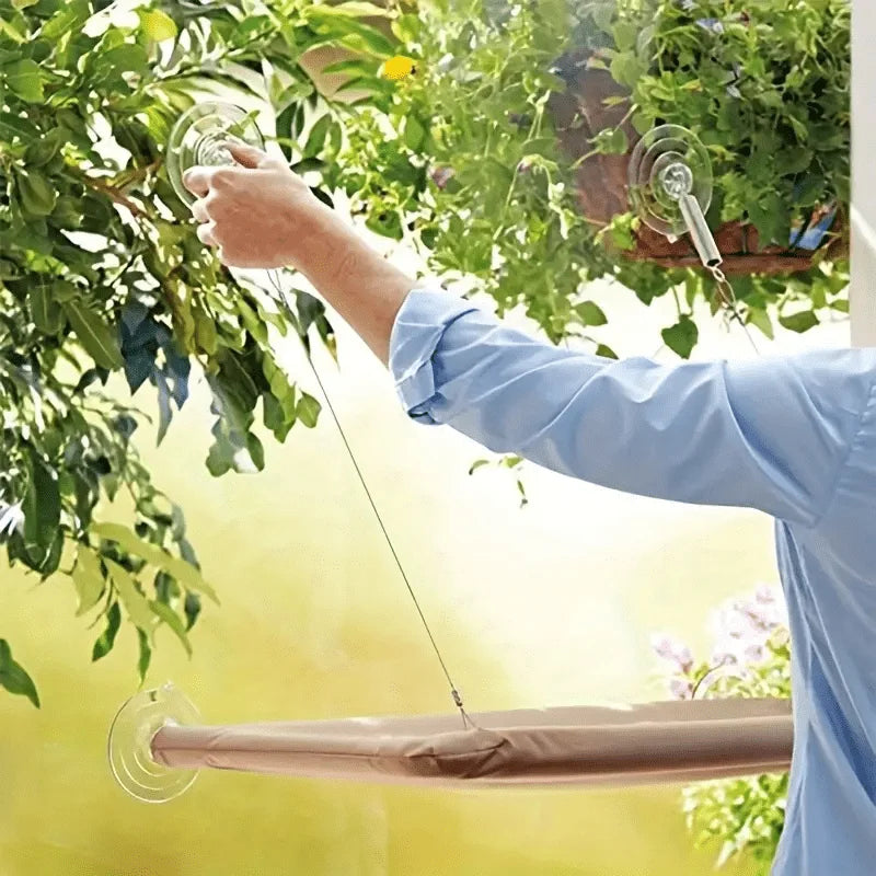 A close-up of the durable suction cups used to mount the Cat Window Perch for Large Cats, perfect for both indoor and outdoor use.