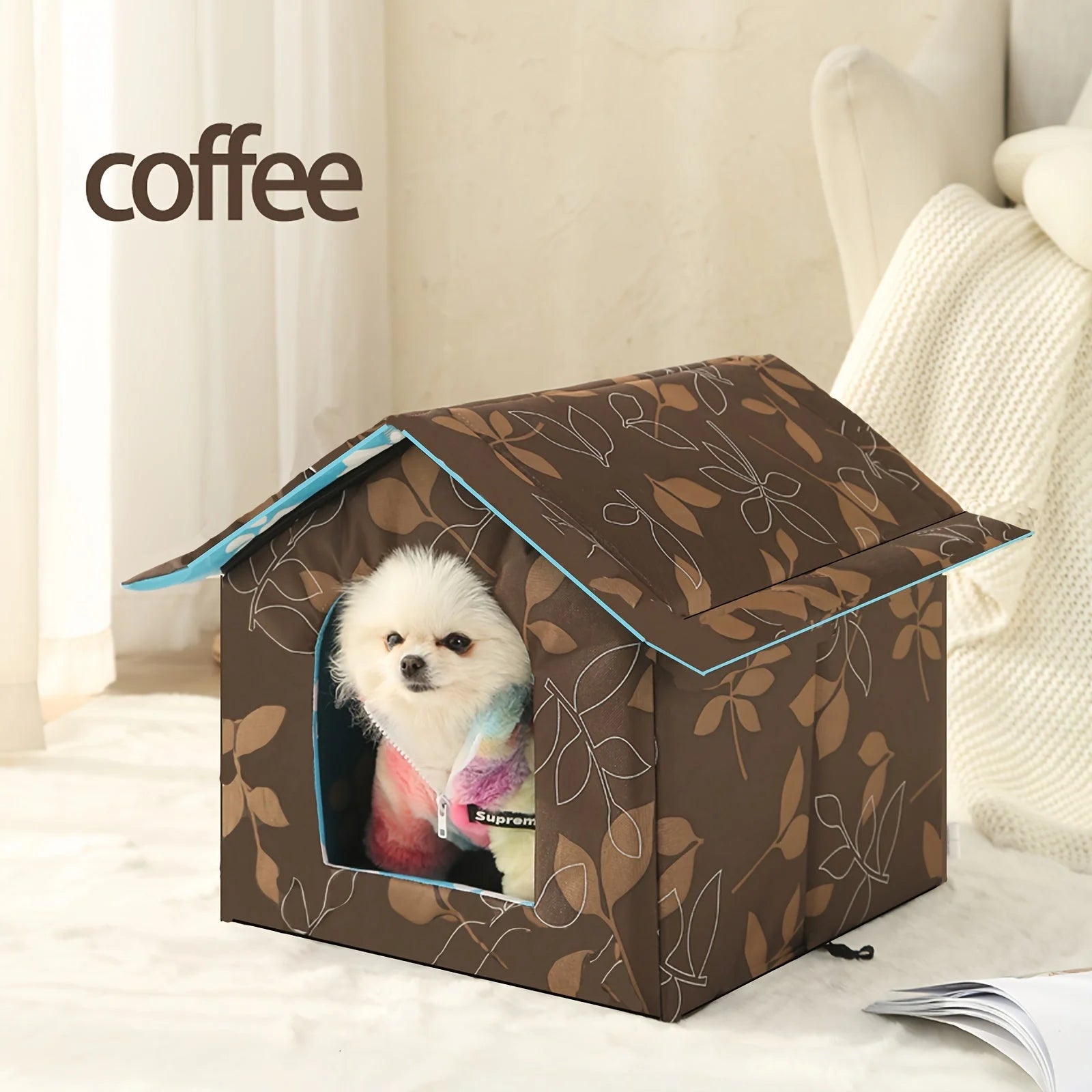 Coffee-colored outdoor cat house weatherproof, providing comfort and style for pets