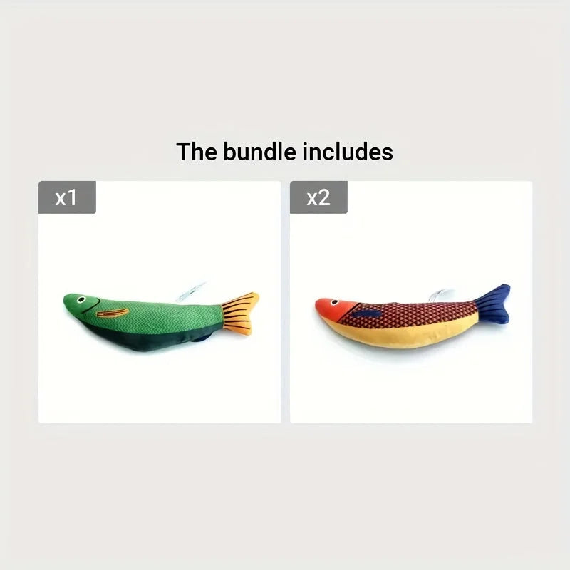 Two vibrant fishing toys for cats bundled together, perfect for interactive feline fun and multi-cat households.