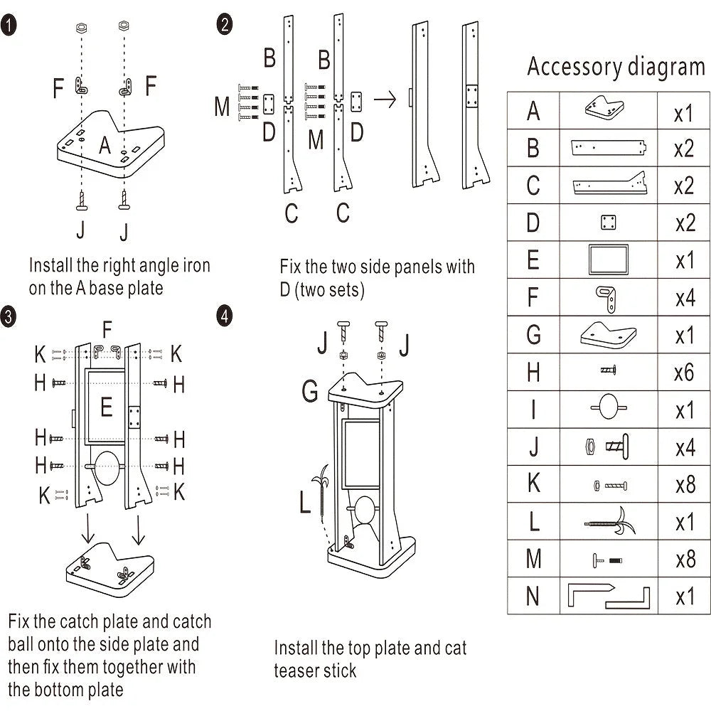 Detailed assembly instructions and parts list for the large version of a sturdy cat scratching post.