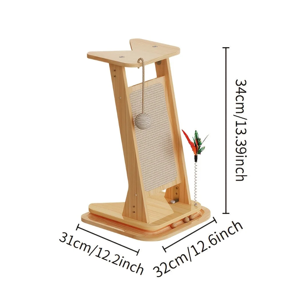 Dimensions of a sturdy wooden large cat scratching post ideal for smaller cats.