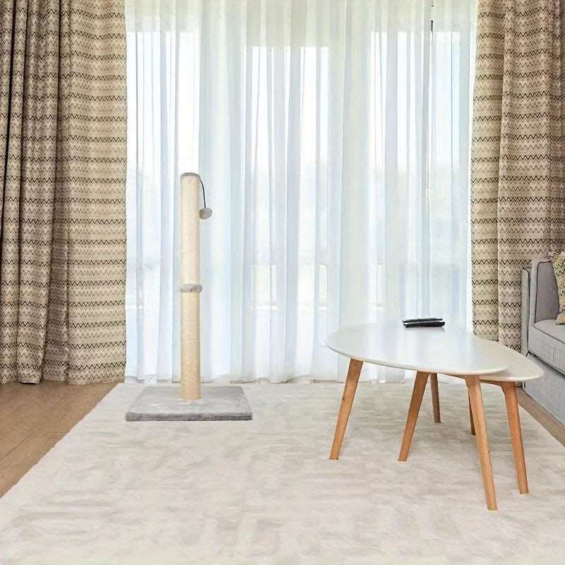 Modern living room interior showcasing a sleek cat scratching post Walmart, blending seamlessly with home decor