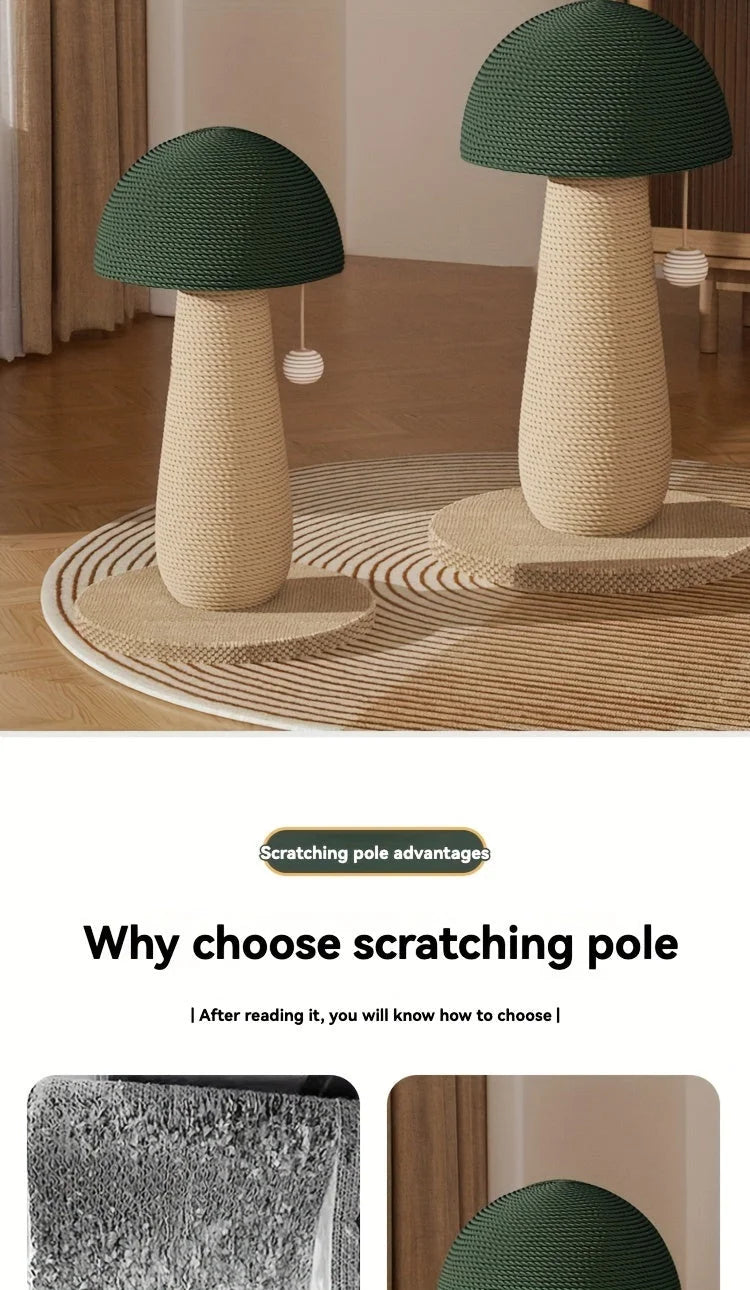 Set of two mushroom-shaped good scratching posts for cats, designed with natural sisal rope.