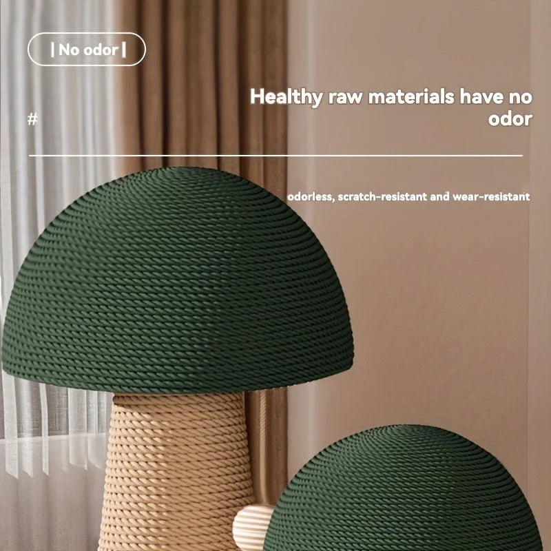 Top detail of a good scratching post for cats, made from healthy raw materials, odorless and scratch-resistant.