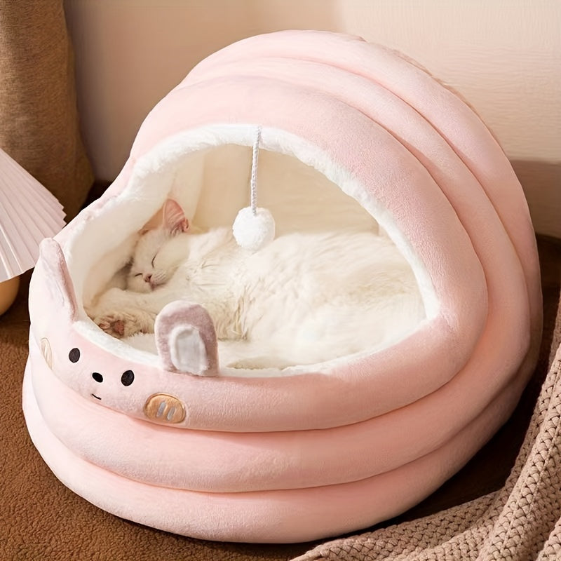 Heated Cat Bed with Bunny Ears Design for Snuggly Comfort