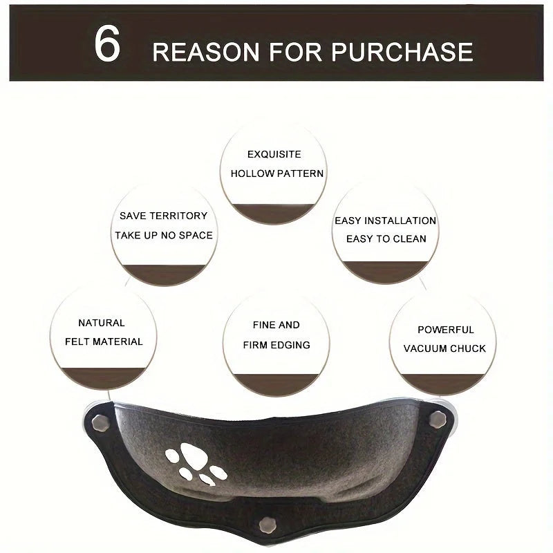 An infographic lists six compelling reasons to choose a Window Perch for Cats, highlighting design, ease and comfort features.