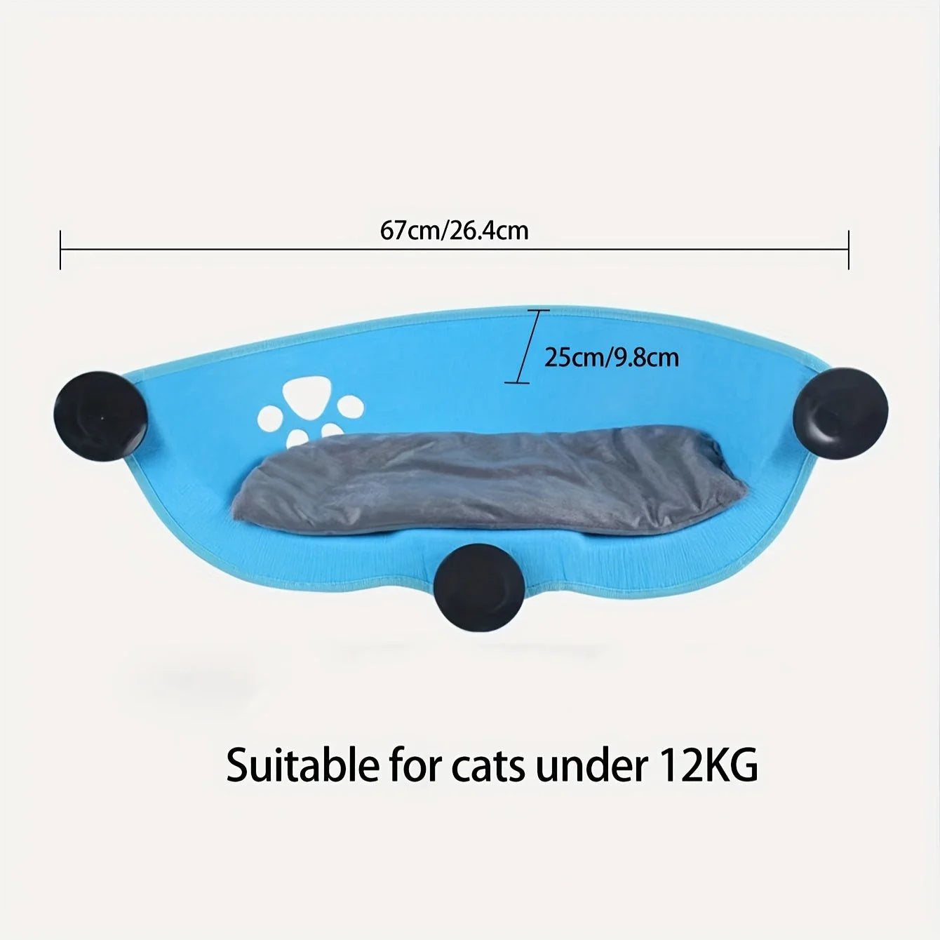 A BLUE Window Perch for Cats size demonstration.