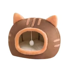 Soft Peach Good Cat Bed with Swinging Pom-Pom Toy