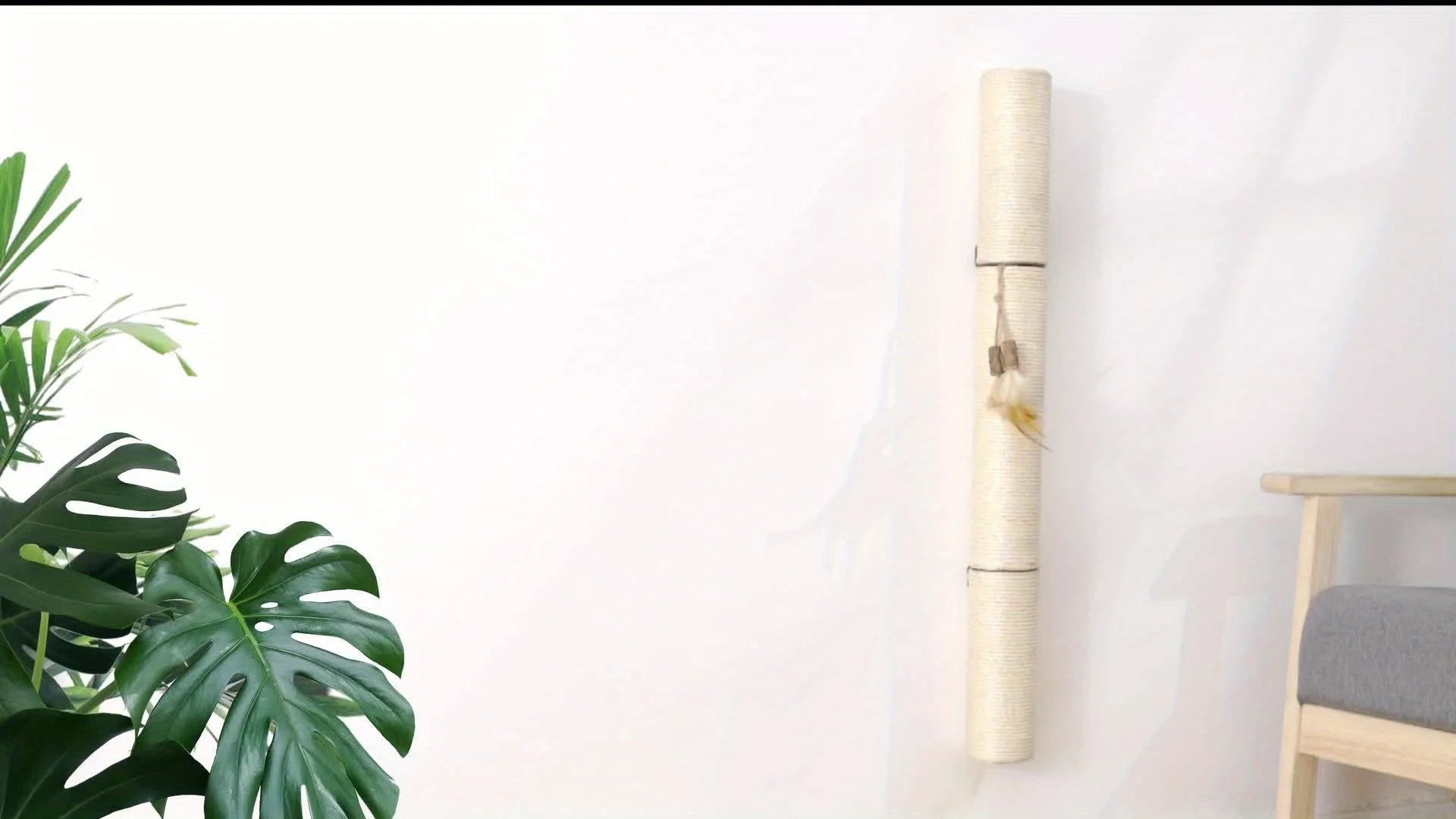 Minimalist wall mounted scratching post in a modern living space, complementing interior decor.