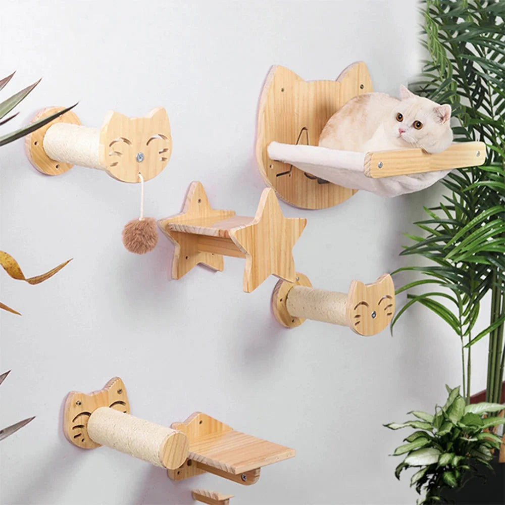 Stylish cat wall shelves designed for climbing and lounging, adding fun and functionality to your home decor.