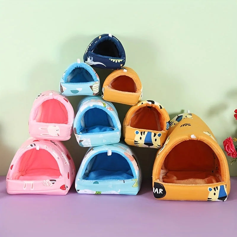 Stackable cat play house in various colors and sizes for small pets.