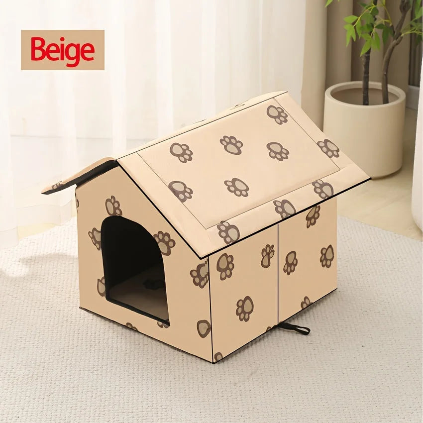 Durable beige outdoor cat house weatherproof, perfect for indoor and outdoor use