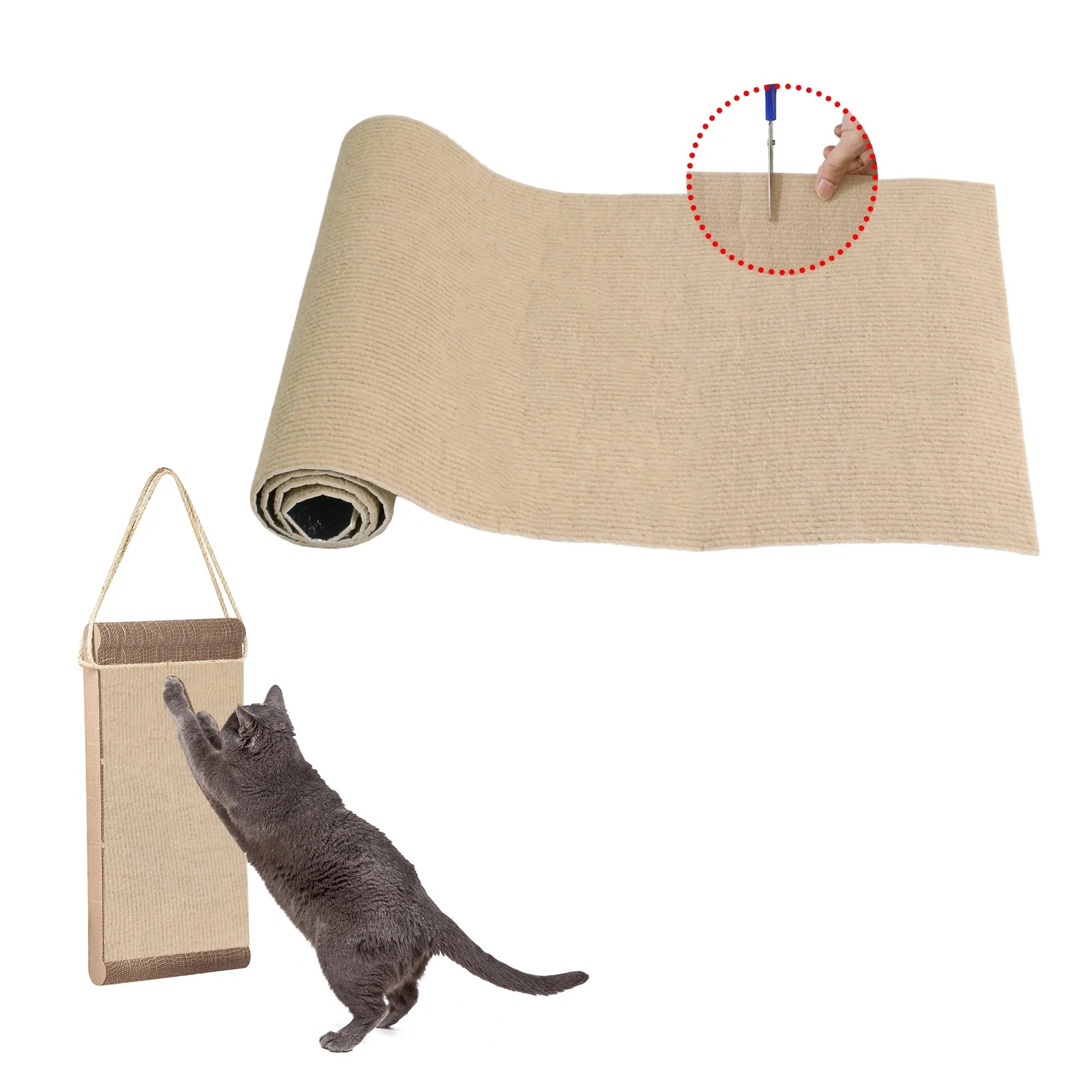 A beige-colored scratching pad for cats, perfect for mounting on walls to facilitate climbing activities.