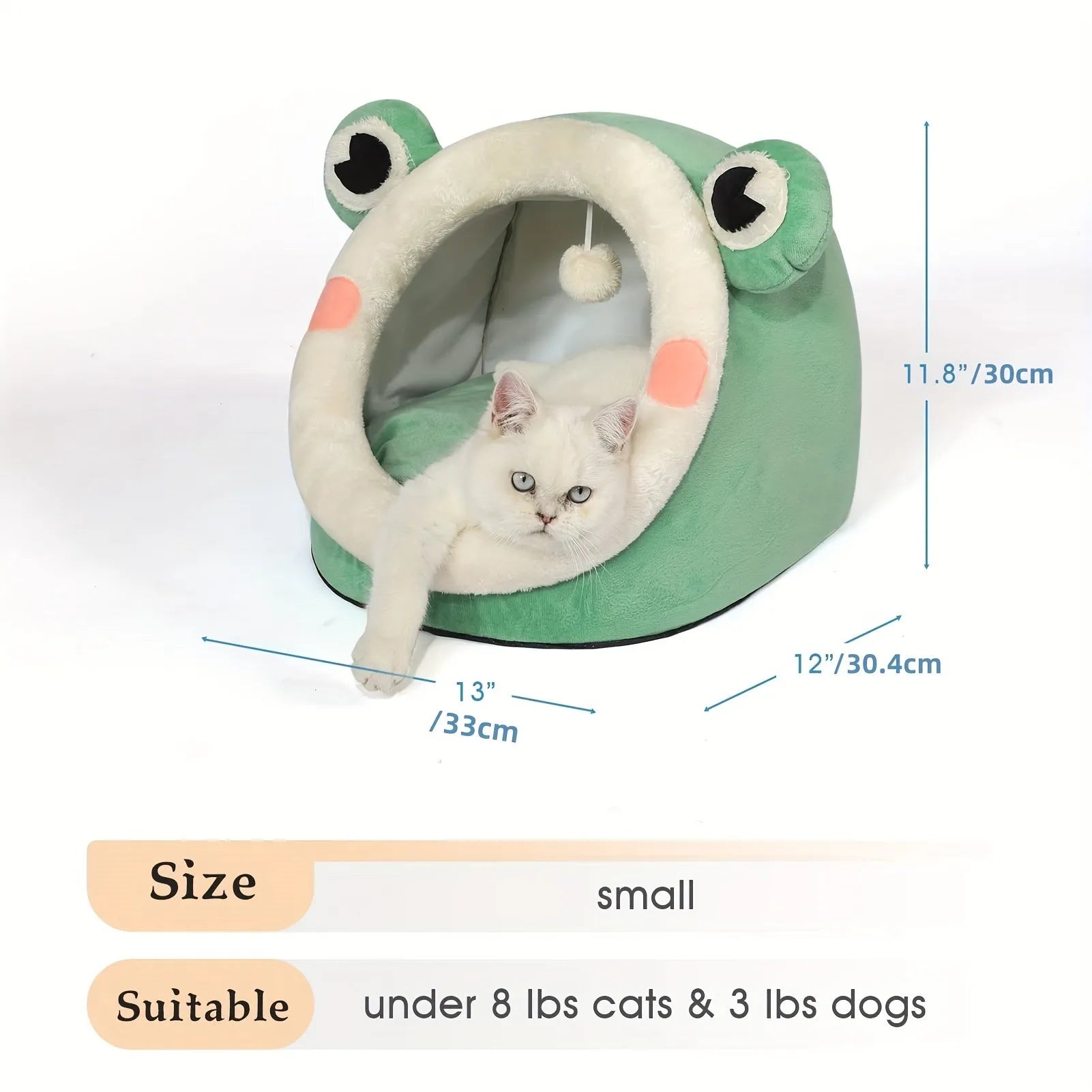 Dimensions of small green best bedding for cats, suitable for cats under 8 lbs and small dogs