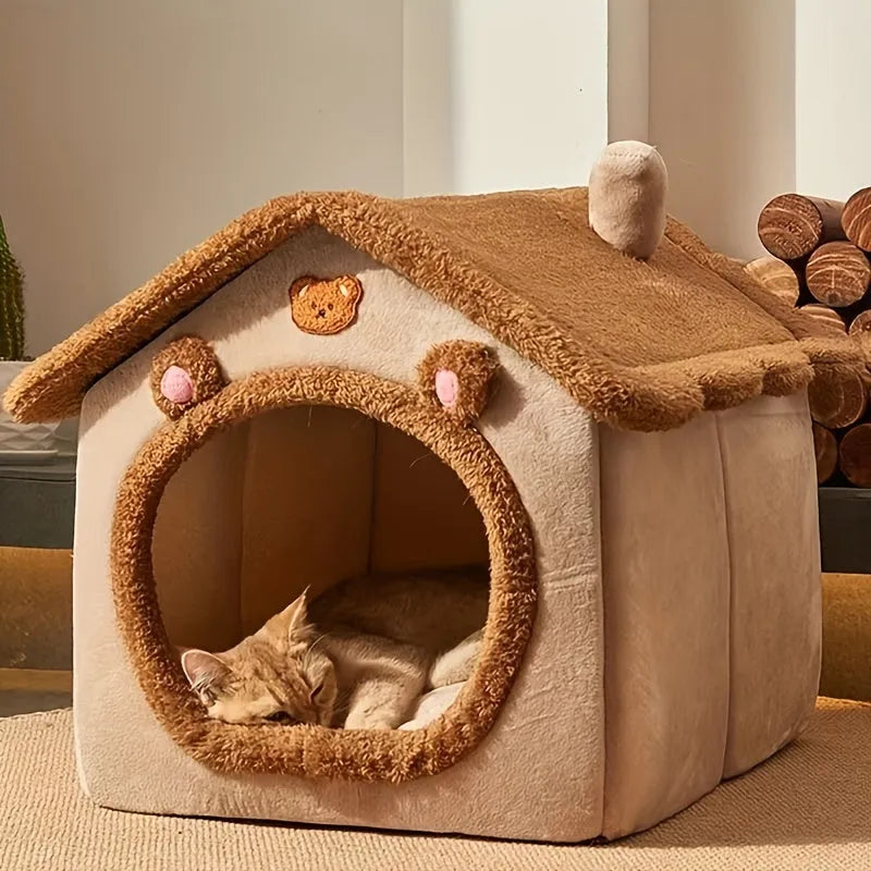 Best Cat Bed in a cozy house design with a soft sleeping cat inside