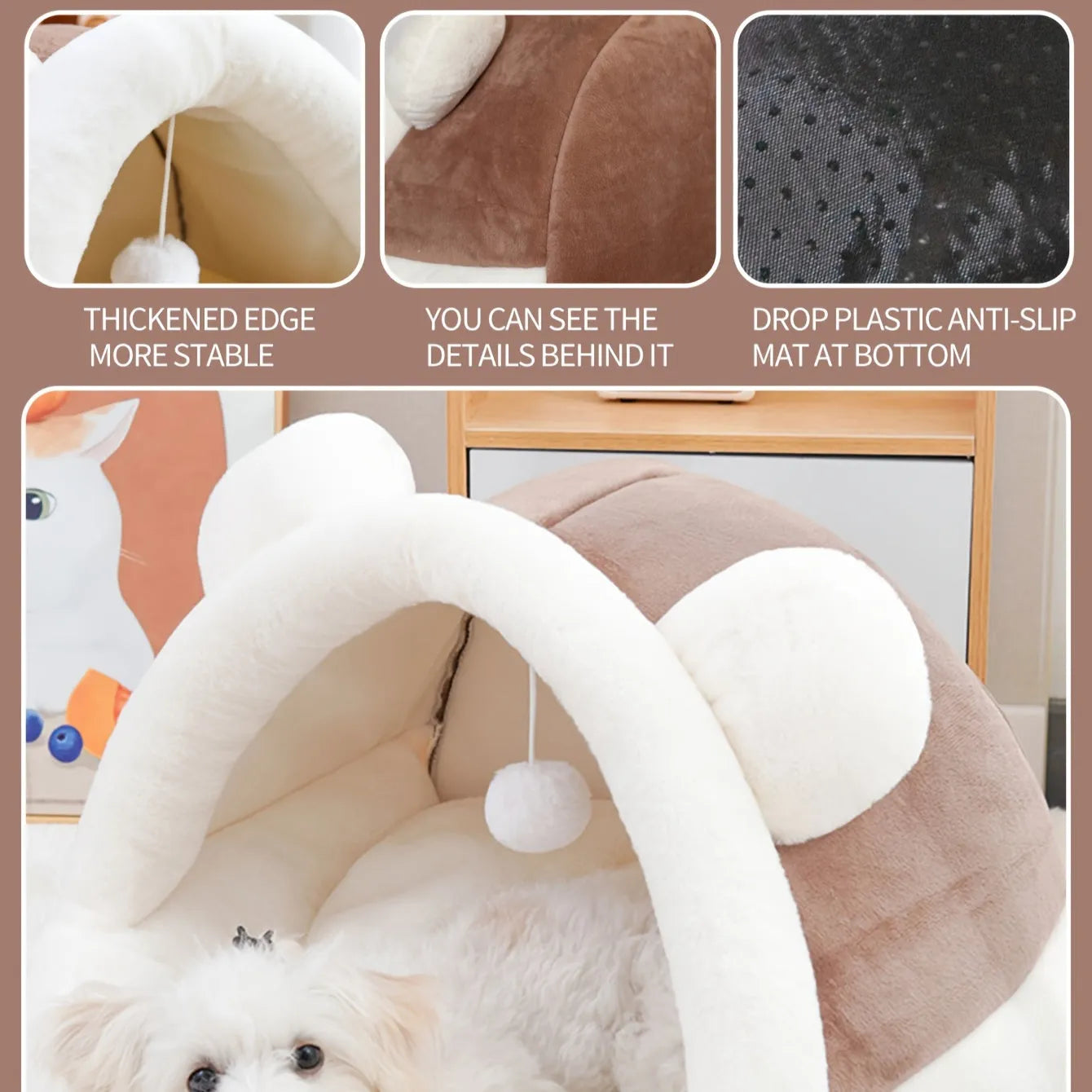 Durable best rated cat bed with anti-slip plastic base, thickened edges, and soft plush material for stability and comfort