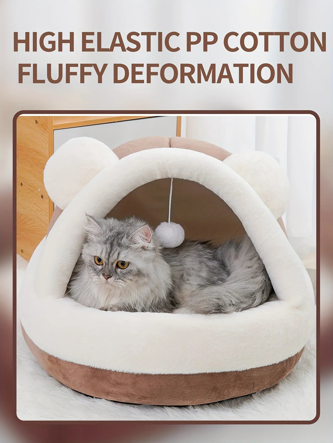 Best rated cat bed made with high elastic PP cotton for fluffy deformation and ultimate pet comfort in a cozy brown dome