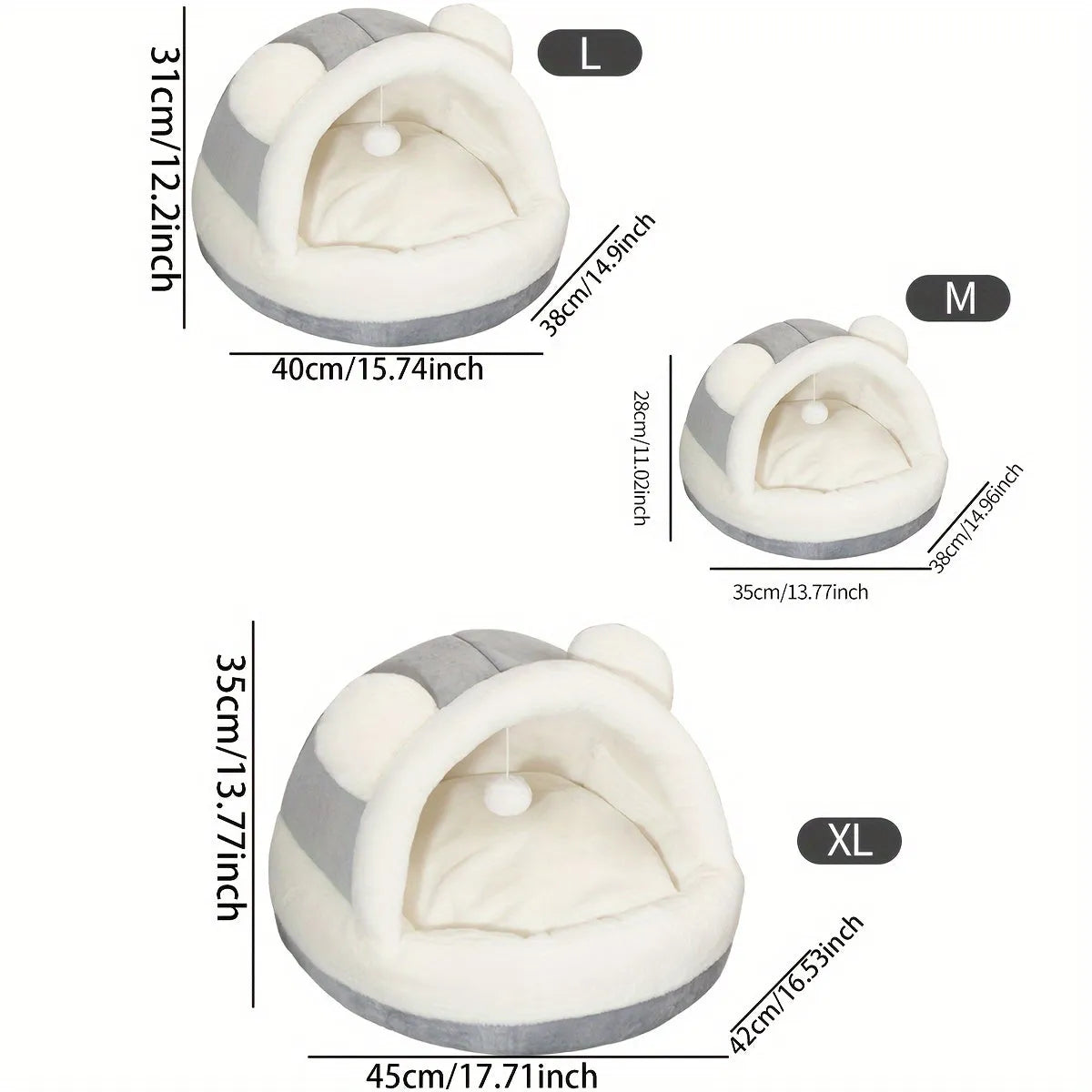 Size options for best rated cat beds displayed in three sizes: medium, large, and extra-large, for cats and small dogs