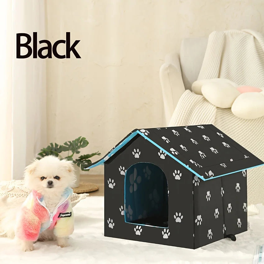 Stylish black outdoor cat house with weatherproof design, ideal for cats and small dogs