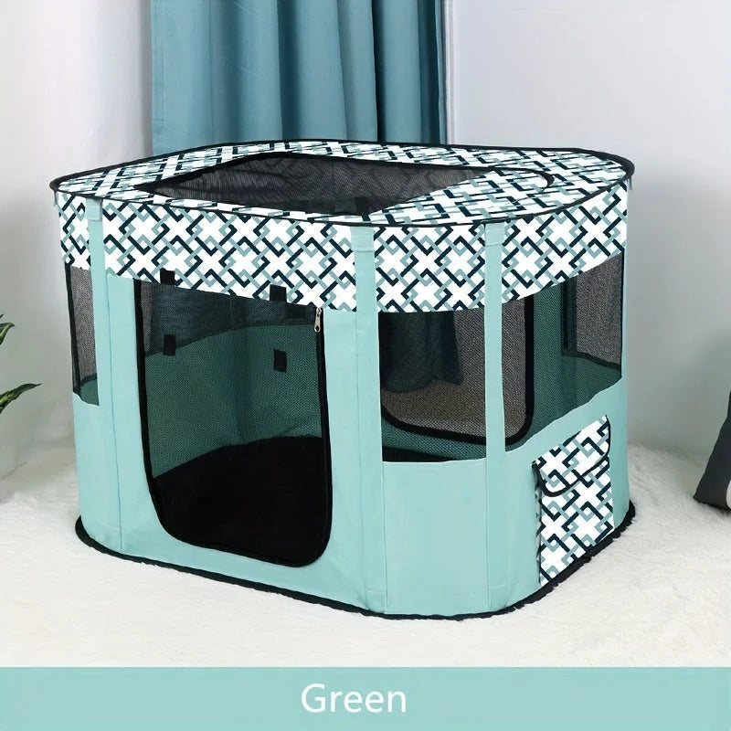 Spacious blue and black cat house shown with cats inside, perfect for indoor cats.