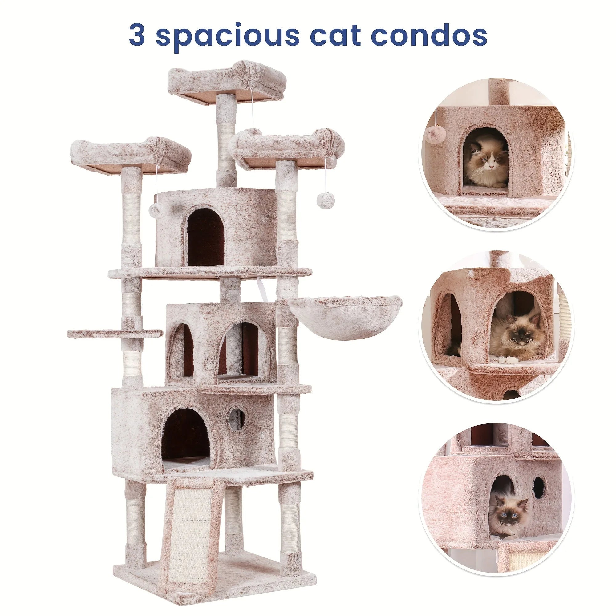 Cat tree with a comfortable 13.8-inch hammock, ideal for big cats to relax and enjoy a cozy nap.